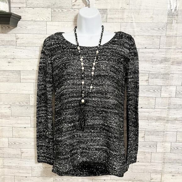 RAFAELLA Petite Black & Gray Sequin Pullover Sweater, XS - Picture 3 of 9